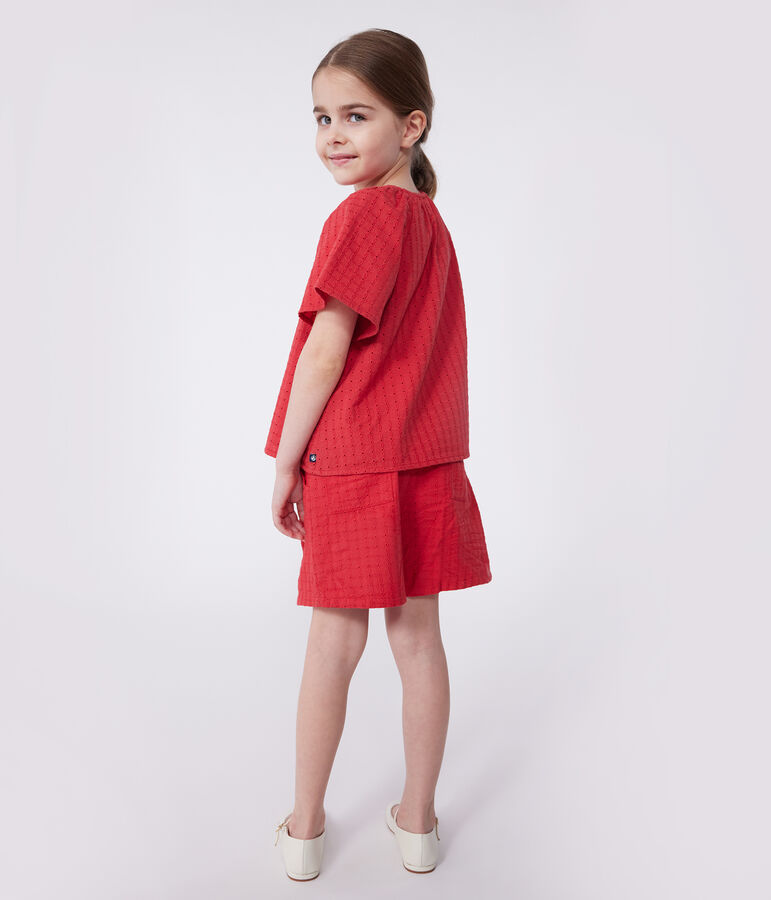Blusa a maniche corte in cotone con motivo a fiori bambina rosso