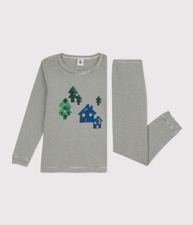 Pigiama a righe bambino unisex in cotone verde/bianco