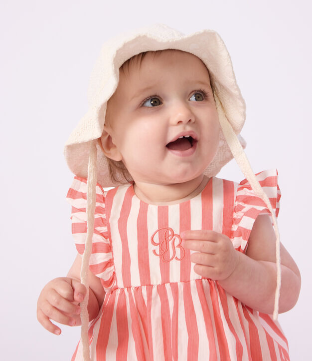 Cappellino in popeline e sangallo neonata bianco