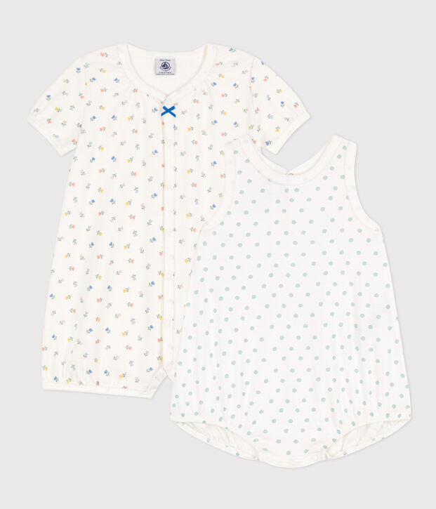 Set di 2 tutine corte beb&egrave; in cotone a fiori multicolore