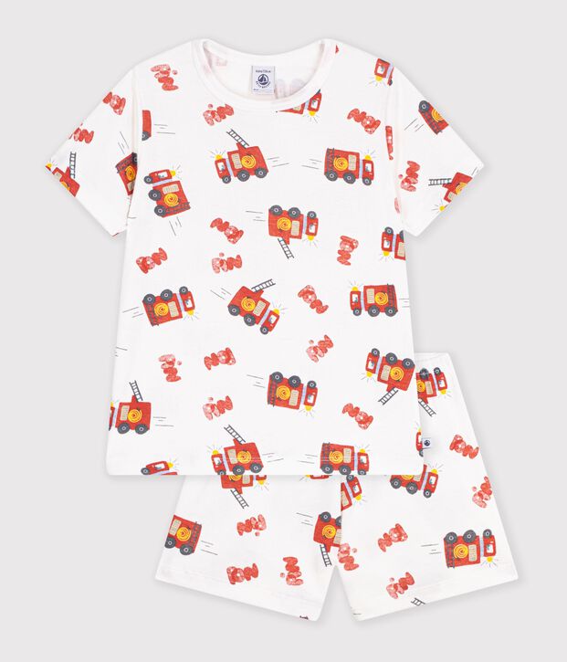Pigiama corto in cotone con pompiere stampato bambino bianco/multicolore