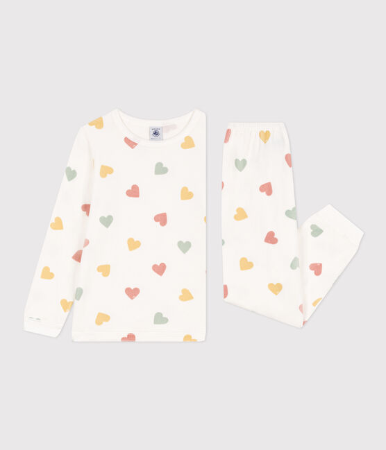 Pigiama con cuori bambina in ciniglia bianco MARSHMALLOW/bianco MULTICO