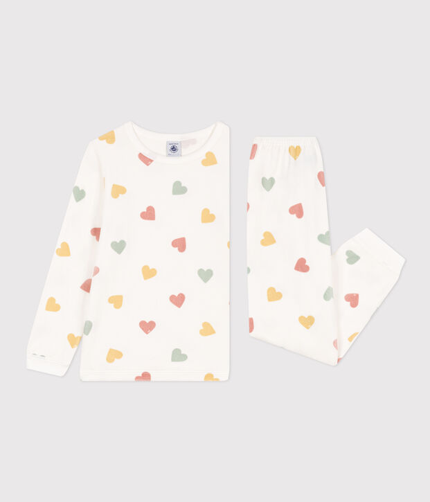 Pigiama con cuori bambina in ciniglia bianco/multicolore