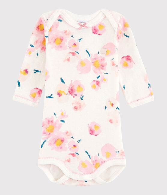 Body manica lunga bebè femmina bianco MARSHMALLOW/bianco MULTICO
