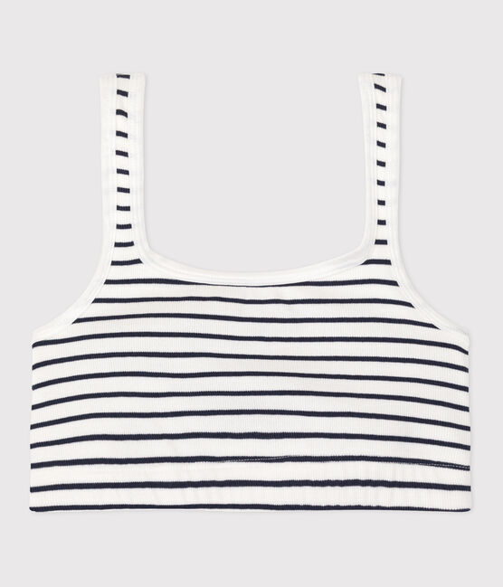 Brassière donna in misto cotone ed elastan a righe bianco MARSHMALLOW/blu SMOKING