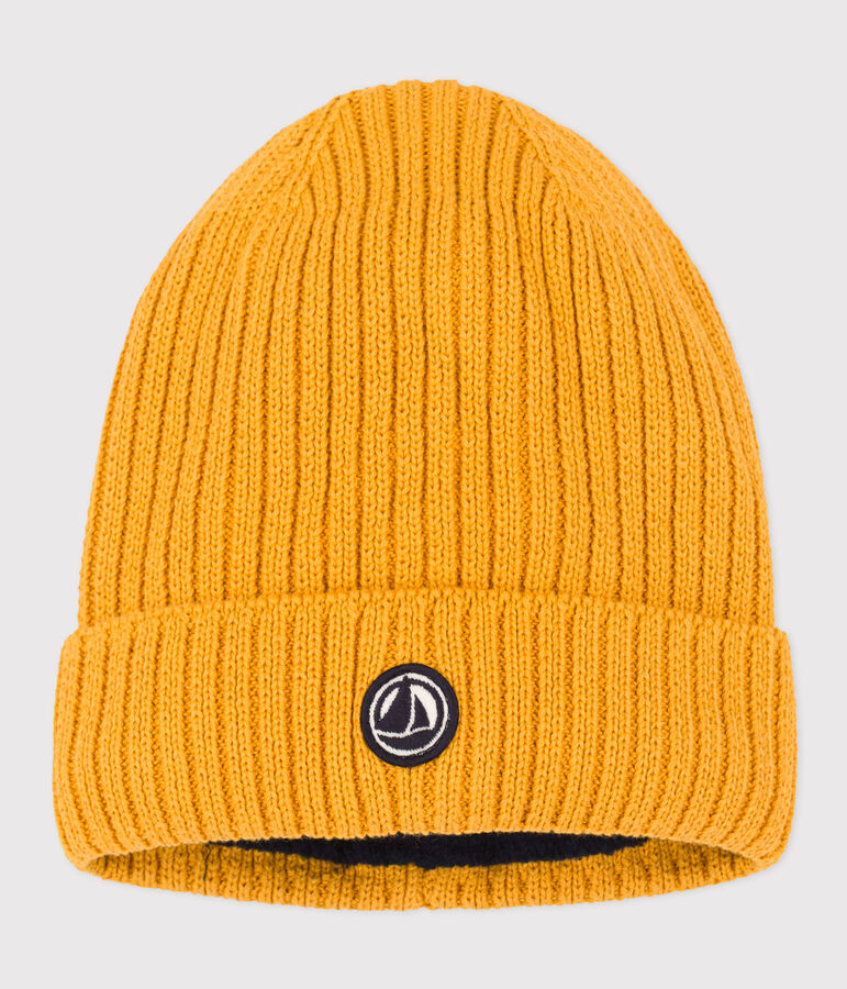 Cappello in maglia con fodera in pile bambino unisex giallo
