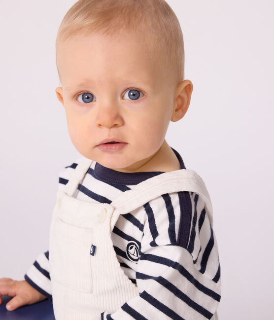 Salopette in velluto a coste tinta unita neonato ecru MILK