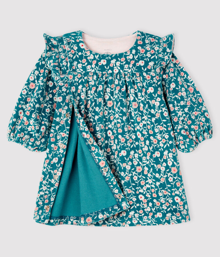 Abito a maniche lunghe da neonata a fiori in velluto MOZAIK/ecru MULTICO