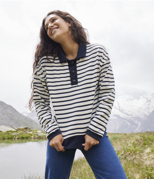 Marini&egrave;re polo in cotone Donna bianco/blu