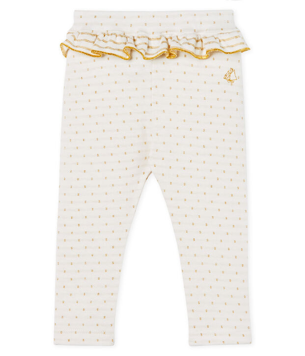 Leggings da beb&egrave; femmina con balze bianco/giallo