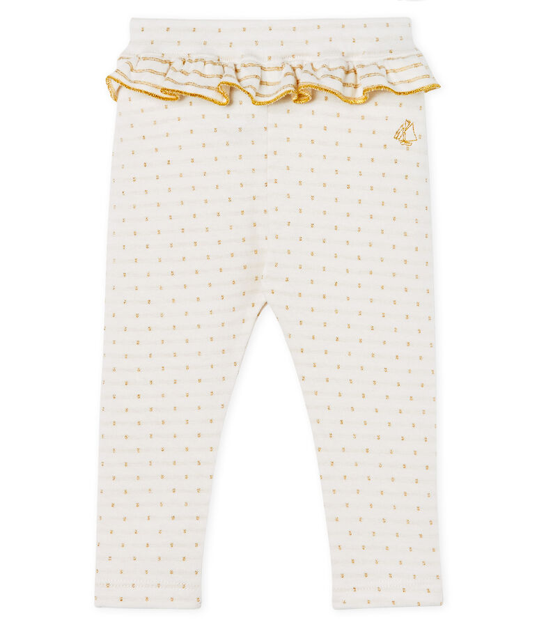 Leggings da beb&egrave; femmina con balze bianco/giallo