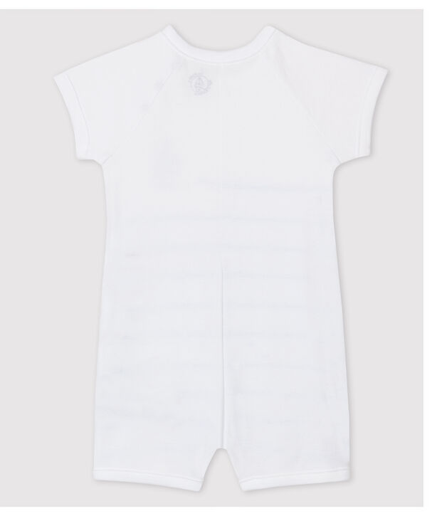 Tutina corta in cotone biologico beb&egrave; maschio. bianco