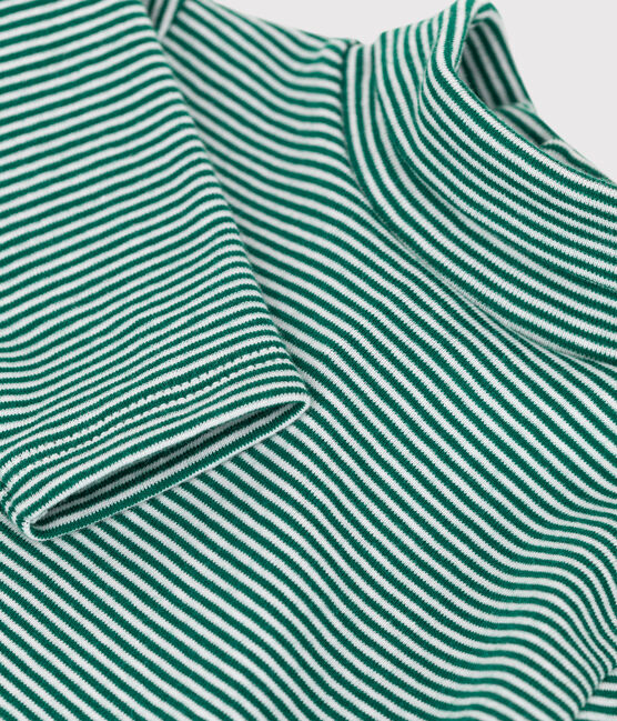 Body bebè a maniche lunghe in cotone a righe con collo dolcevita EVERGREEN/ MARSHMALLOW