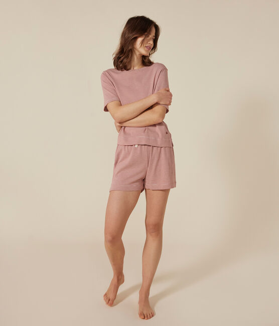 Pigiama short e t-shirt in cotone rigato donna FAMEUX/ MARSHMALLOW