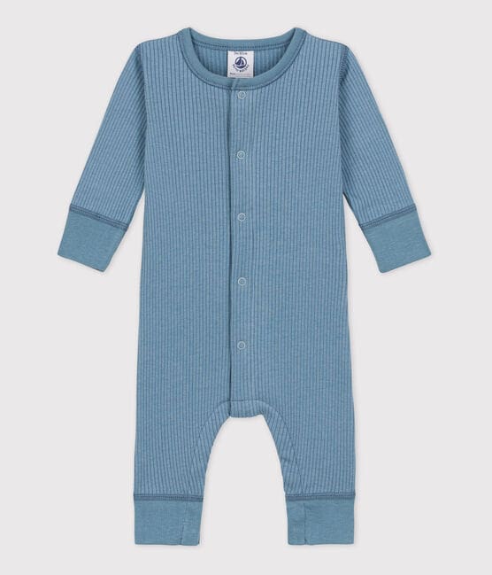 Tutina lunga bebè in maglia a costine blu ROVER