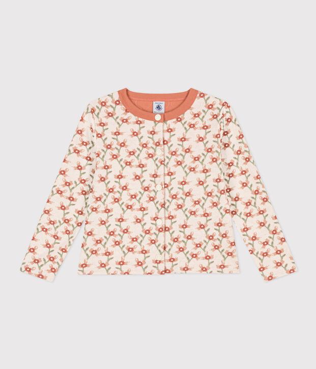 Cardigan fantasia in tubique trapuntato bambina ecru/multicolore
