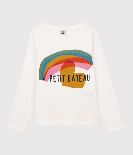 T-shirt bambina a maniche lunghe in cotone bianco MARSHMALLOW