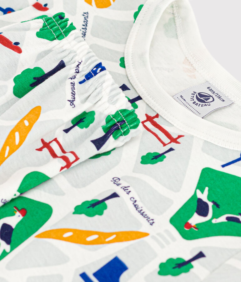 Pigiama short fantasia Parigi in cotone bambino bianco/blu/multicolore