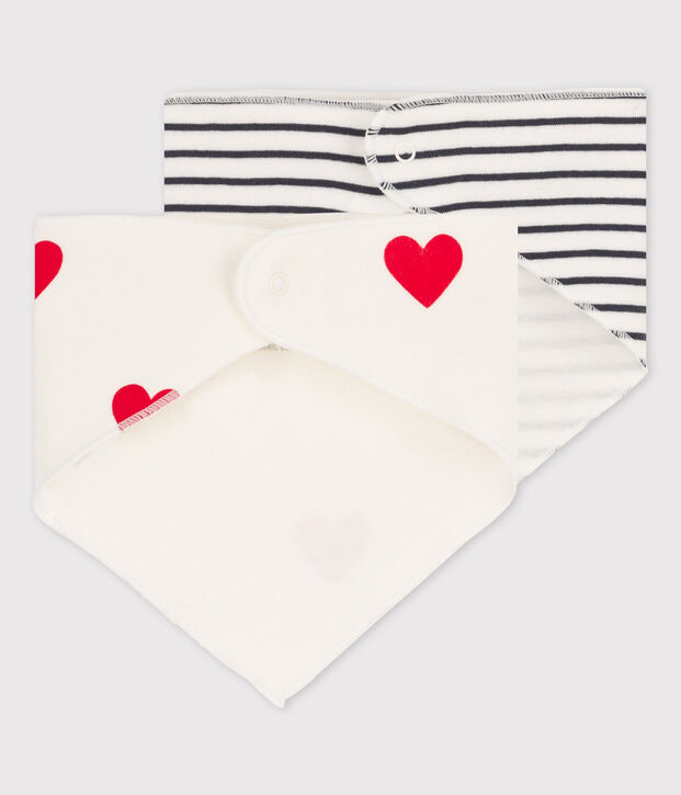 Confezione da 2 bandane-bavaglini beb&egrave; in cotone motivo cuore multicolore