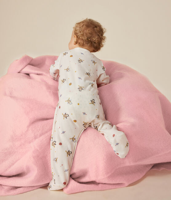 Pigiama per neonato in velluto con stampa raffigurante un piccolo pinguino nello spazio bianco MARSHMALLOW/bianco MULTICO