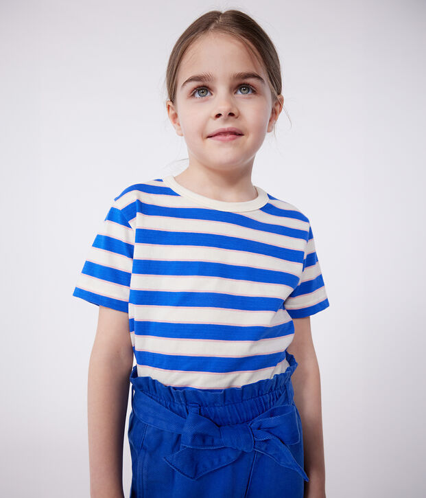 T-shirt a maniche corte in cotone a righe bambino ecru/multicolore