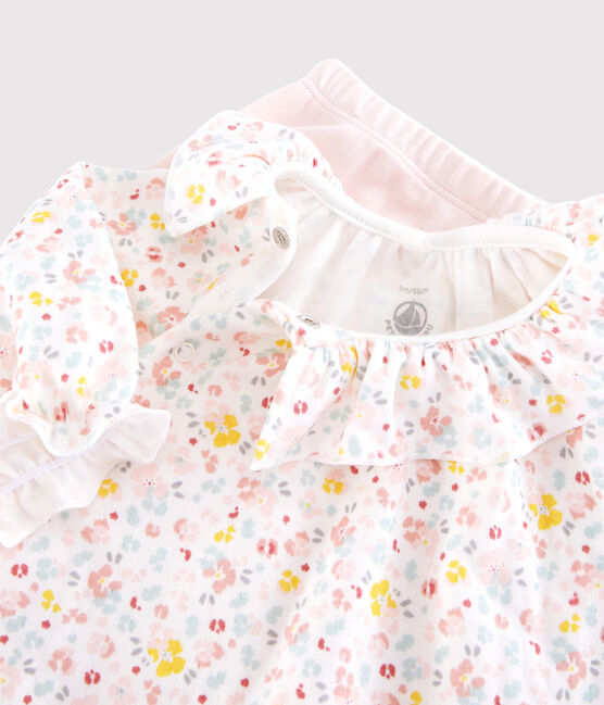 Abito e leggings a fiori bebè in cotone biologico bianco MARSHMALLOW/bianco MULTICO