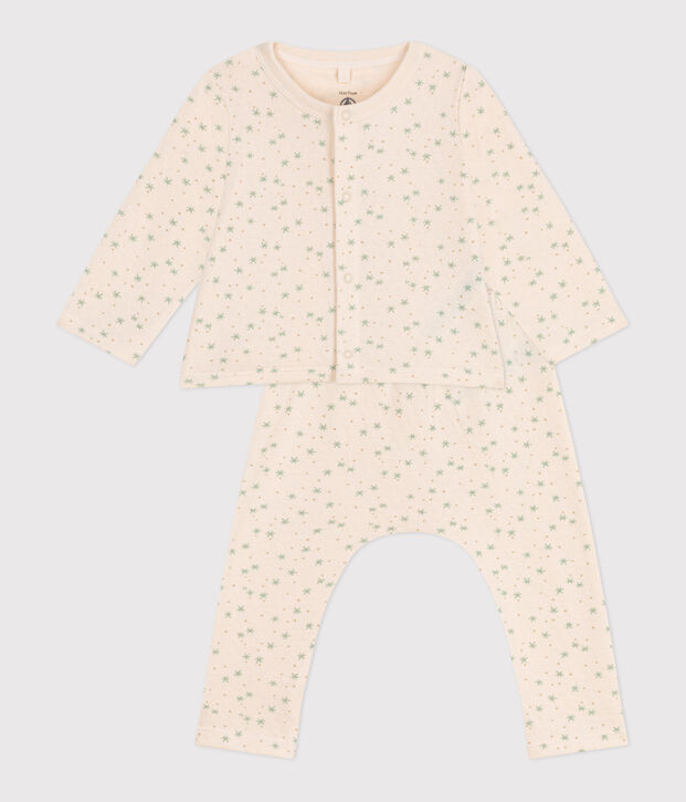 Set 2 pezzi in cotone neonato ecru/multicolore