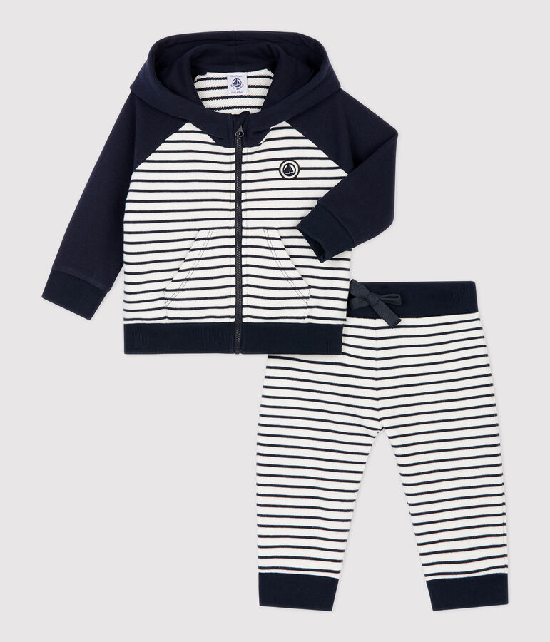 Completo jogging in molleton beb&egrave;. blu/bianco