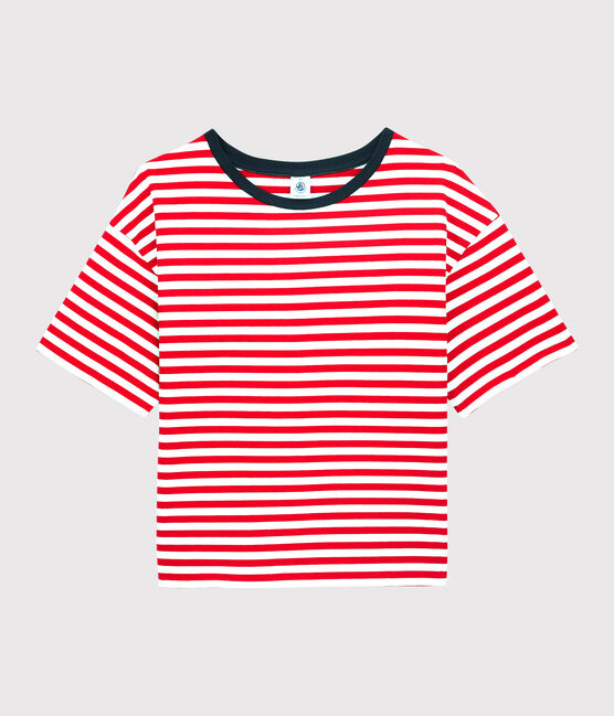 T-shirt TAGLIO BOXY in cotone donna rosso PEPS/bianco MARSHMALLOW