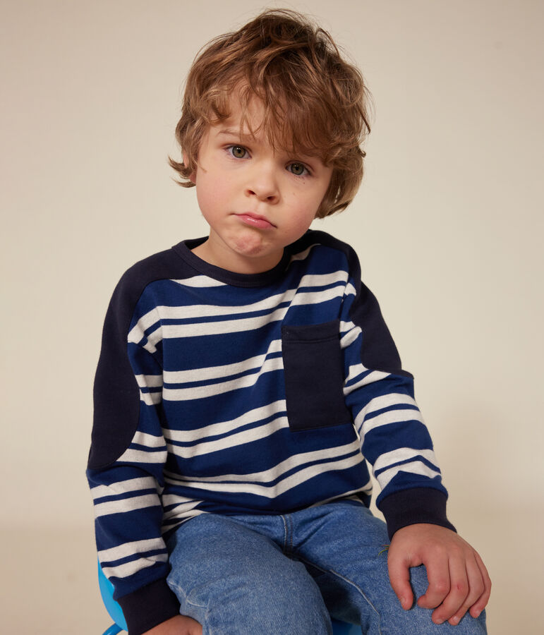 Felpa in cotone spesso bambino blu/beige