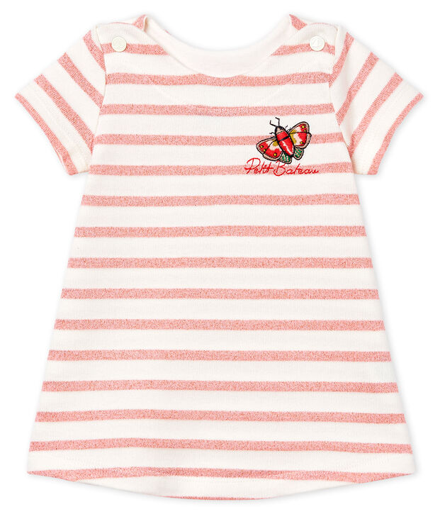 Abito a manica corta rigato beb&egrave; femmina bianco/rosa