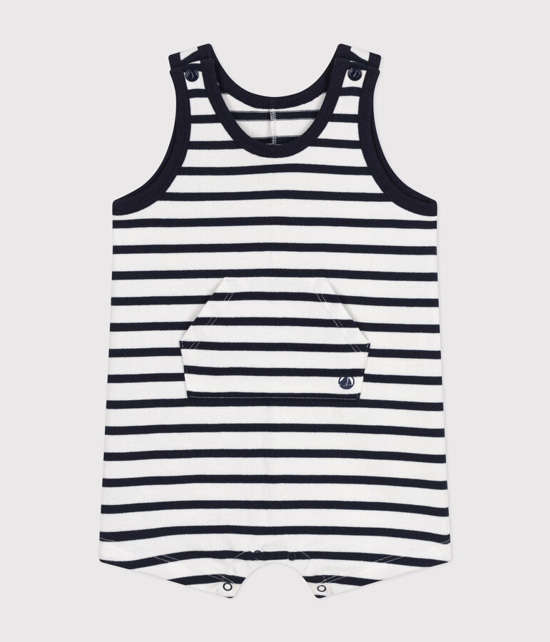 Tutina corta in jersey beb&egrave; bianco/blu