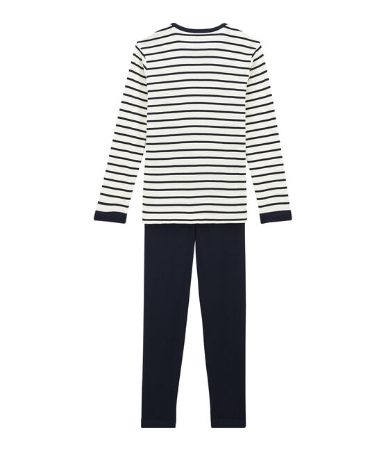 Pigiama ragazzo in ciniglia blu SMOKING/beige COQUILLE