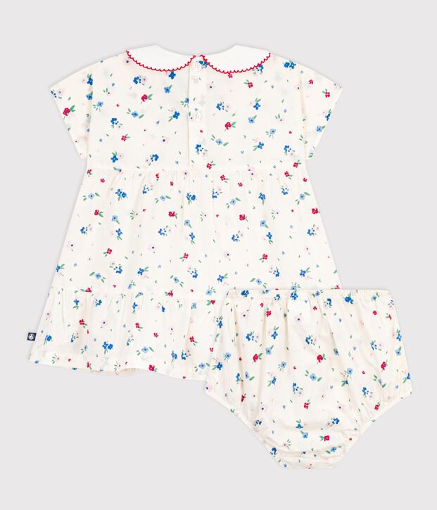 Abito neonata a maniche corte in cotone e bloomer abbinato con stampa a fiori bianco/multicolore
