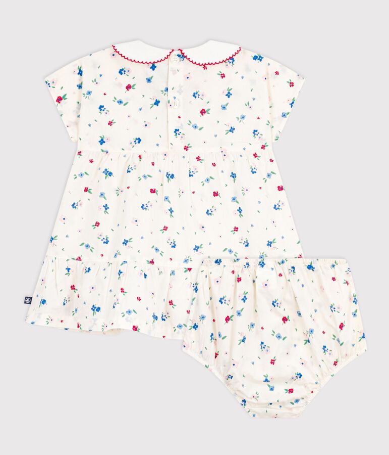 Abito neonata a maniche corte in cotone e bloomer abbinato con stampa a fiori bianco MARSHMALLOW/bianco MULTICO