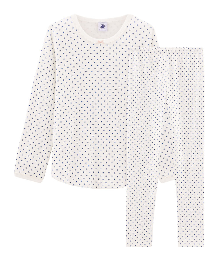 Pigiama bambina a costine bianco MARSHMALLOW/blu MAJOR CN
