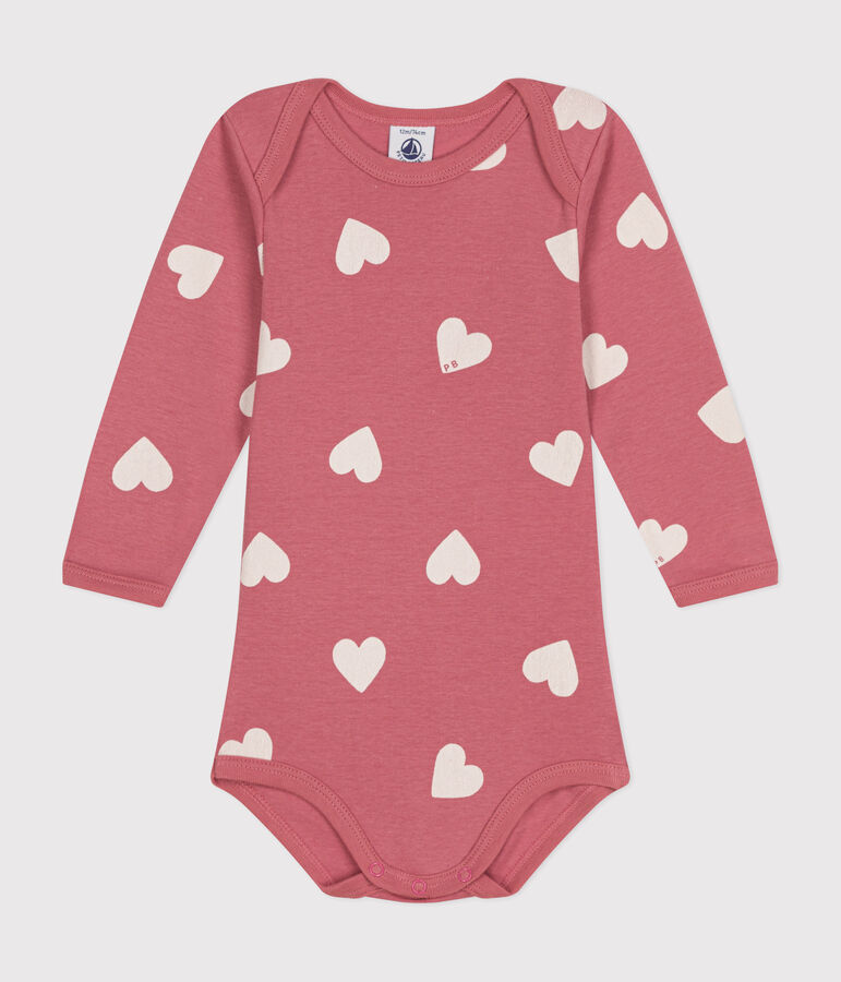Body a maniche lunghe in cotone neonato rosa/bianco