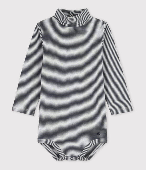 Body bebè a maniche lunghe in cotone a righe con collo dolcevita DUCKY/ MARSHMALLOW