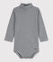 Body bebè a maniche lunghe in cotone a righe con collo dolcevita DUCKY/ MARSHMALLOW