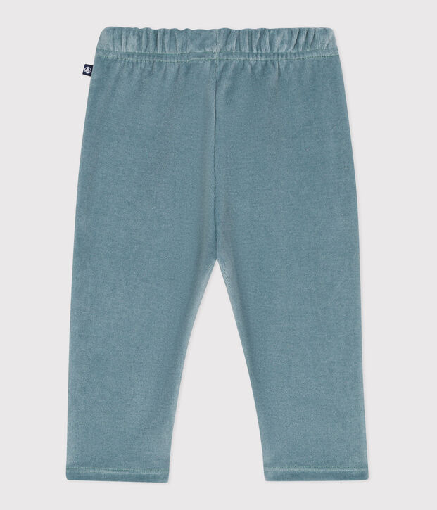 Pantaloni in velluto boucl&eacute; tinta unita neonato blu