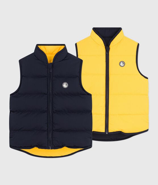 Piumino bambino senza maniche bicolore double face blu SMOKING/giallo JAUNE