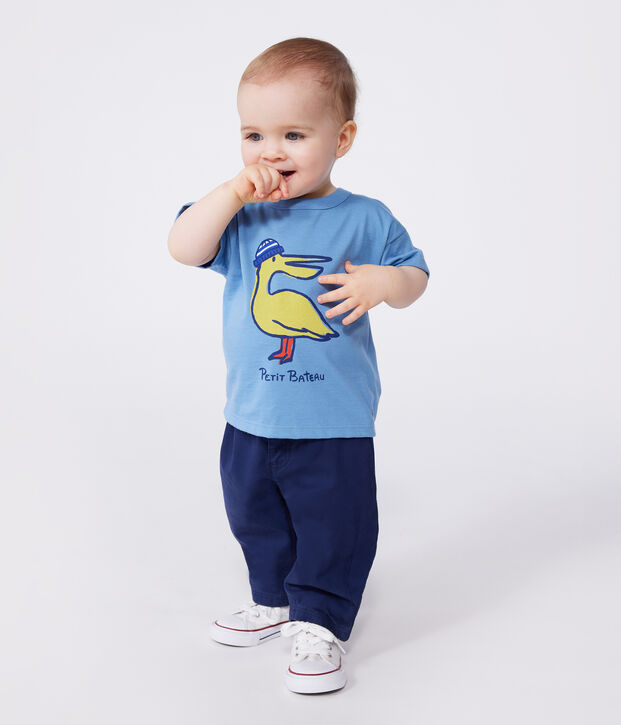 T-shirt a maniche corte in cotone tinta unita neonato blu
