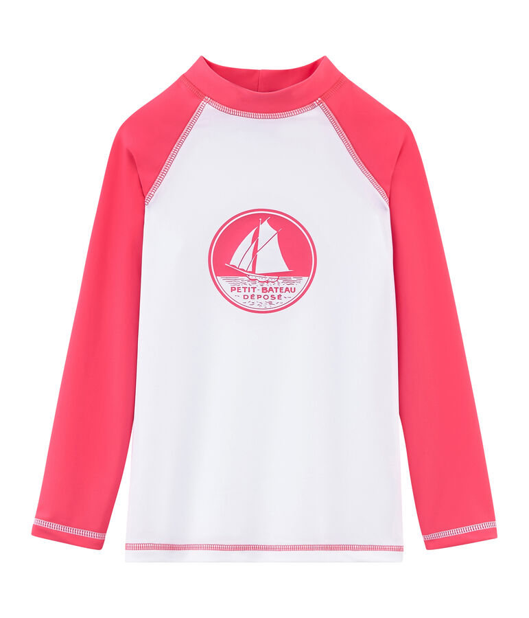 T-shirt anti-UV UPF 50+ bambina e bambino bianco/rosa