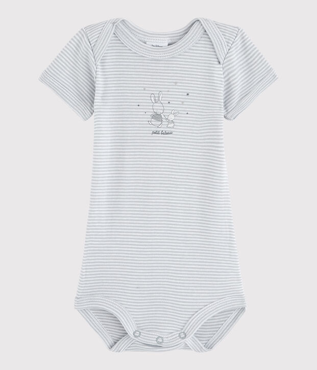 Body a manica corta beb&egrave; unisex grigio/bianco