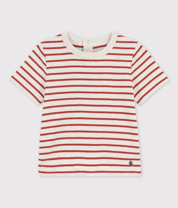 T-shirt beb&egrave; a maniche corte in cotone biologico a righe beige/marrone