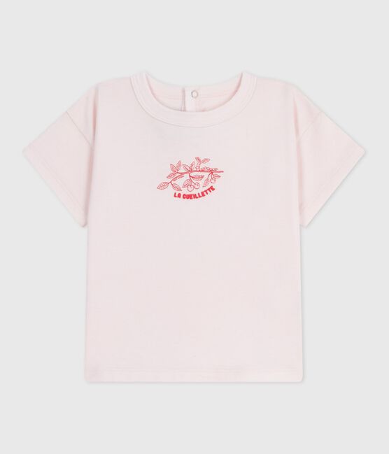 T-shirt a maniche corte in cotone tinta unita neonato rosa FLEUR