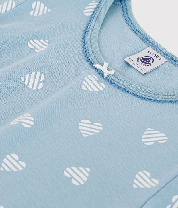 Camicia da notte a maniche corte in cotone con stampa a cuori bambina verde/bianco