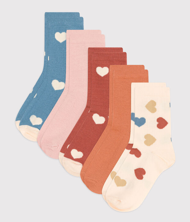 Confezione da 5 paia di calzini a cuori bambino unisex multicolore
