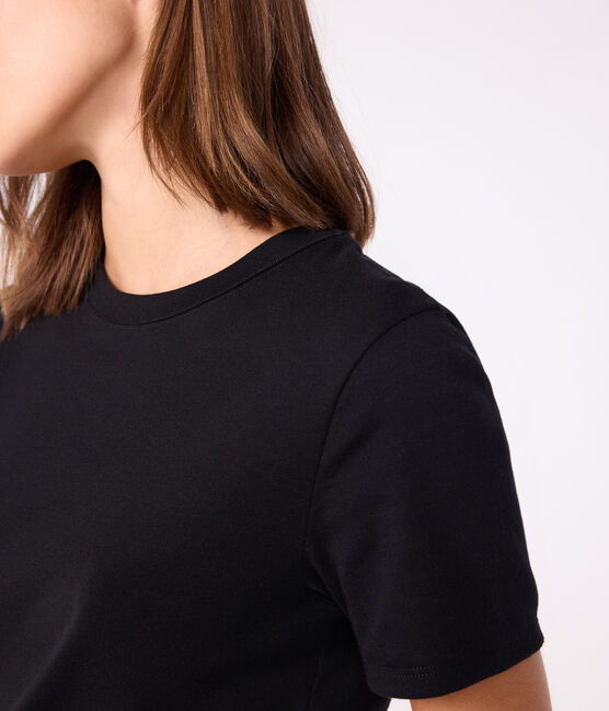 T-shirt Iconica a maniche corte a coste tinta unita donna nero BLACK
