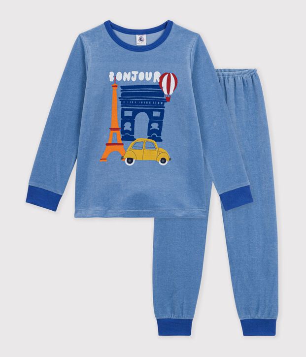 Pigiama in ciniglia con motivo Parigi bambino blu